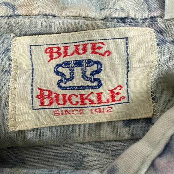 Vintage Blue Buckle Button-Up Mens Shirt With Deer Print Design Size L - Picture 3 of 6